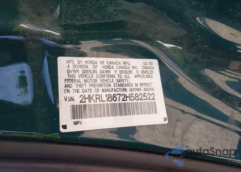 2002 Honda Odyssey Ex from USA, damaged, VIN 2HKRL18672H582522